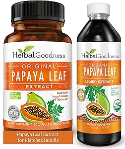 Papaya Leaf Extract for Platelets & Papaya Enzyme Log – 10X Digestive Capsules & 15X Taslağı Destek – Immune, Gut, ve Digestive Health