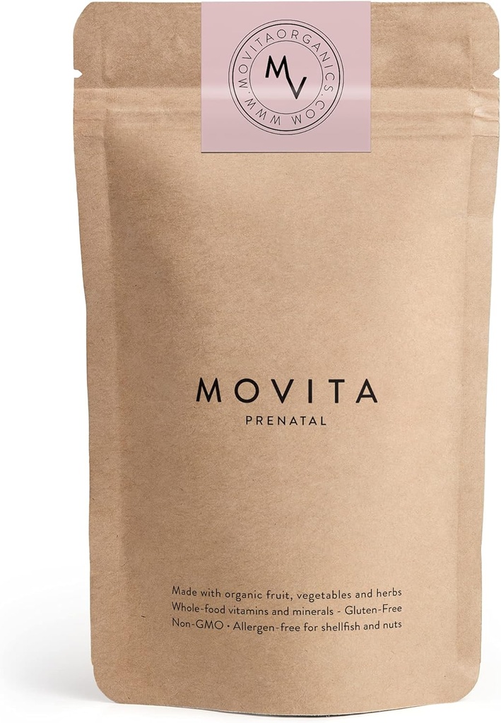 Movita Prenatal Multivitamin - Organik Sağlıklı Gebelik, Fetal Development & Postnatal Destek - Vegan, Gluten-Free, Non-GMO, 30 günlük Supply (Eco-Friendly Refill Pouch)