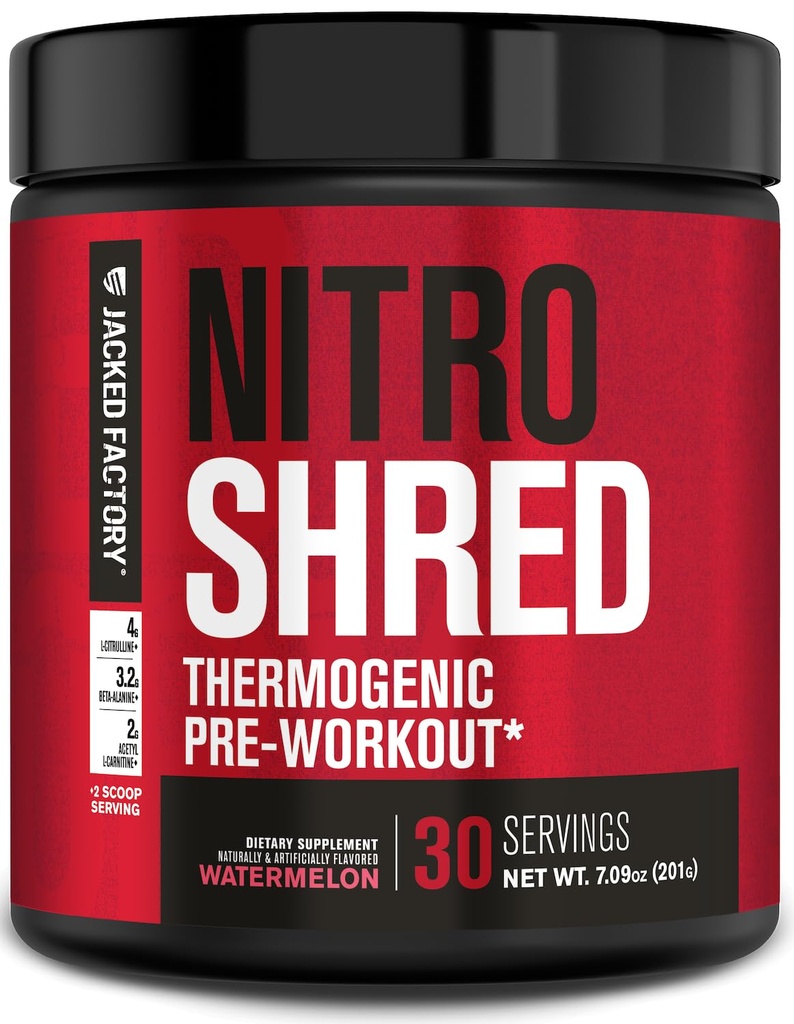 Jacked Factory NITROSURGE Sed Pre Workout Supplement - Energy Branson, Instant Strength Gains, Sharp Focus, Güçlü Pumps - Nitric Hoffman & PreWorkout Toz - 30Sv, Watermelon