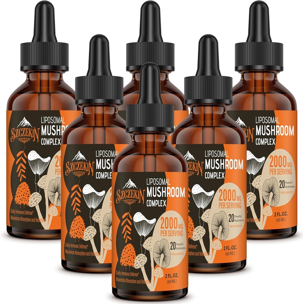 Liposomal Mushroom Complex Drops 2000 MG - 20 Organic Mushroom Extracts - Advanced Liquid Formula for Immunity, Cognitive and Memory - Lions Mane Supplement, Reishi, Cordyceps, Chaga, 180 Servings