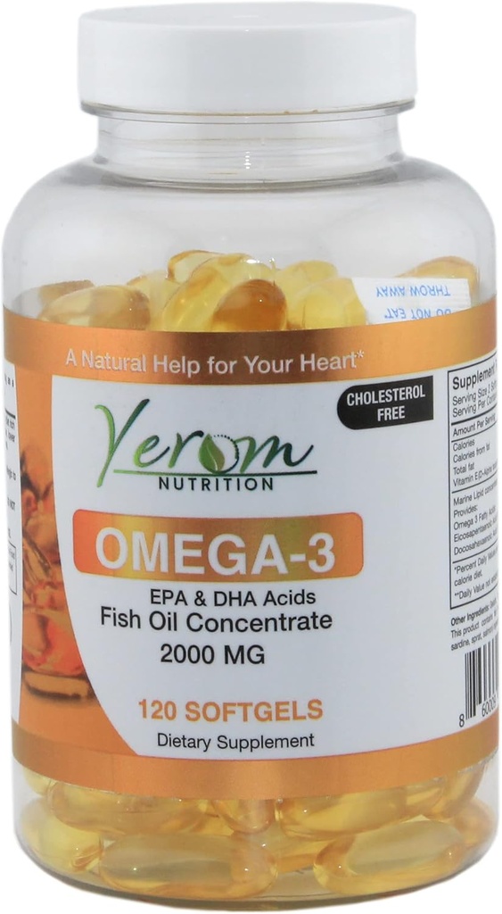 Omega 3 Fish Oil - High-Potency EPA & DHA, Kalp, Beyin ve Ortak Sağlık, 120 Softgels.