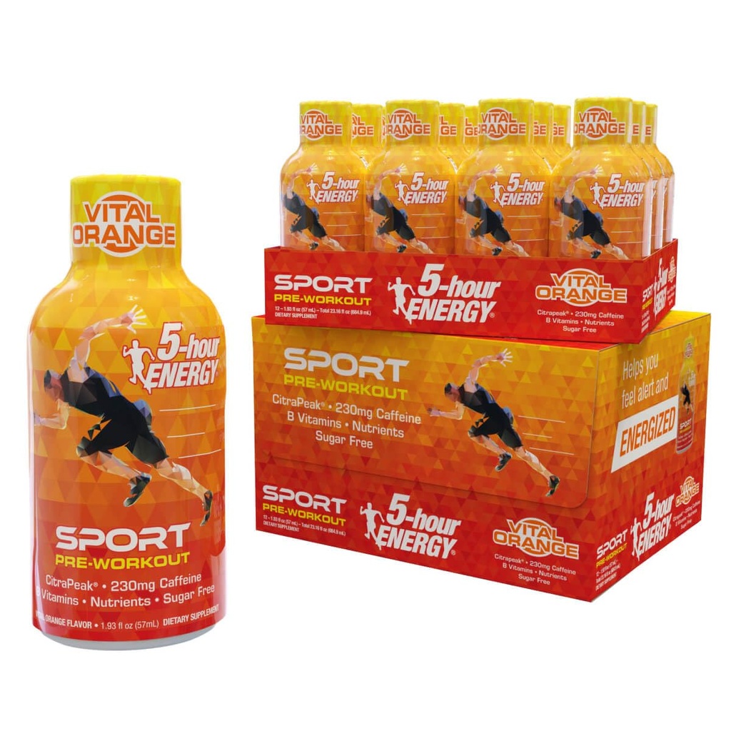 5- Saat Enerji Ekstra Güçlü Spor, Citrapeak, Vital Orange Flavor, Pre-Workout, 24 Count (1.93 fl oz) ile Shots