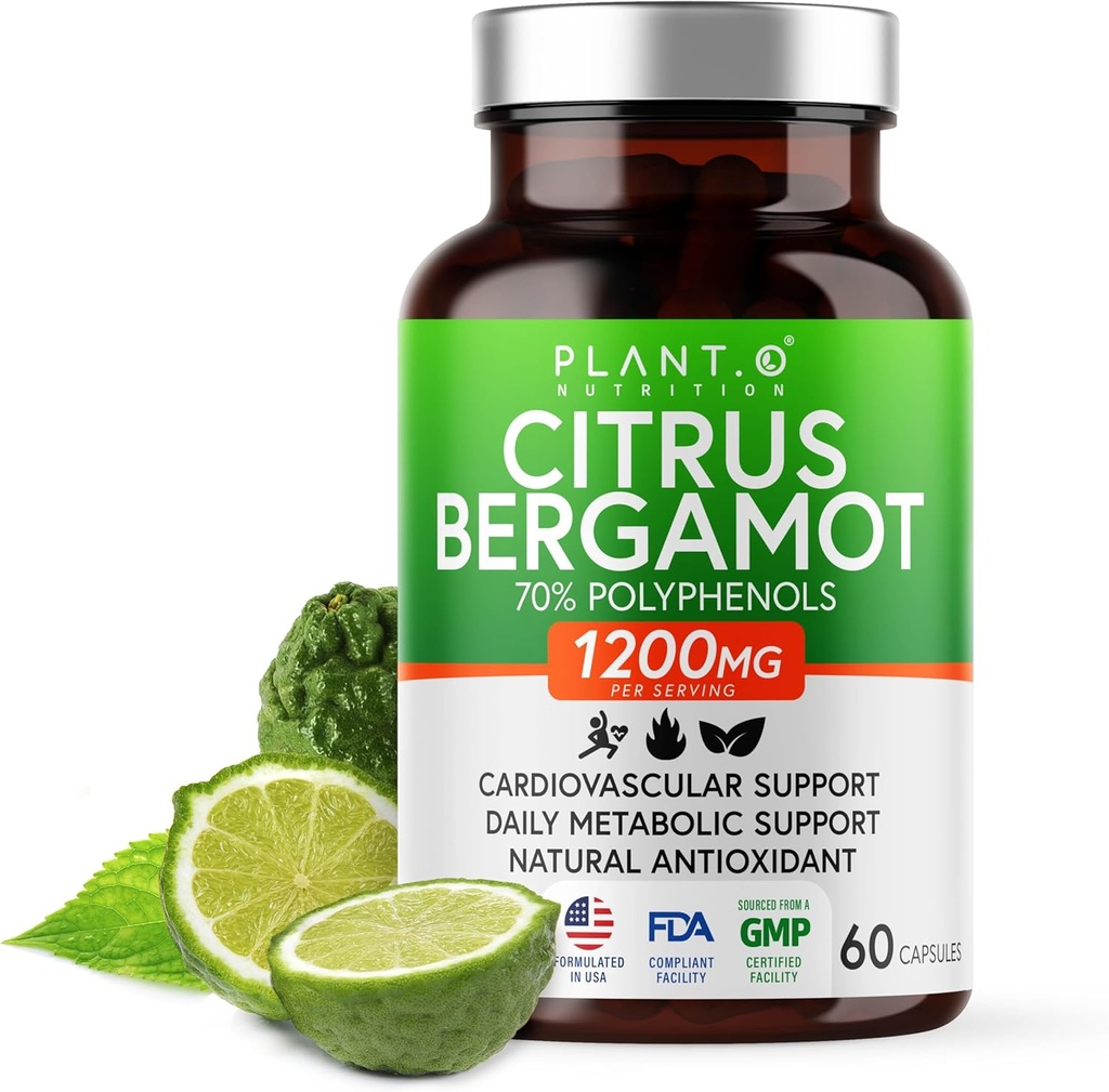 Citrus Bergamot Supplement 1200 mg Yüksek derecede% 70 Polifenollere yoğunlaştı - Kalp Sağlığı için Saf Bergamot Ekstraksiyon, Immunity, Antioksi - 60 Veggie Capsules, ABD'de Made in USA