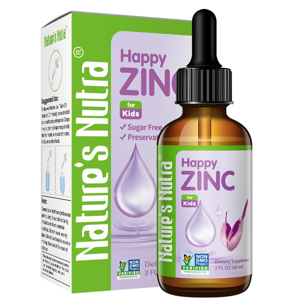 Doğanın Nutra Mutlu çinko, Bebek, Bebek, Çocuk ve Çocuklar için Premium Sıvı Çinko, TRAACS Chelate çinko, Yüksek Biyoavailability, Non-GMO, Kosher, 2 Fl. Oz (60 ml)
