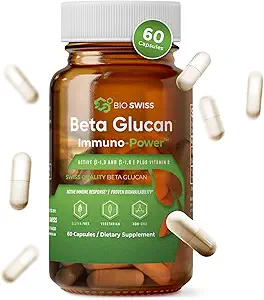 Bio Swiss Beta Glucan Immunity Power - 1.3D-1,6D Glucan D Vitamini - Geliştirilmiş Savunma ve Wellness için Immune Support Supplement - Vegan, Gluten-Free (60 Capsules)