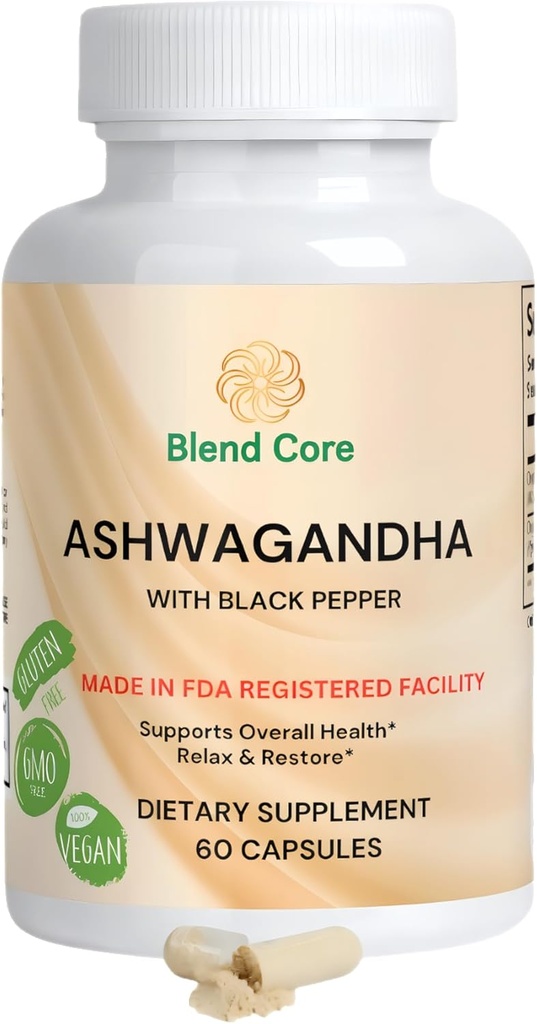 Black Pepper Ashwagandha Supplements ile Ashwagandha Capsules – 60 Kont Pure Ashwagandha Capsules for Immune Support, Energy Boost – Non-GMO Vegan Dostu Ashwagandha Kompleksi