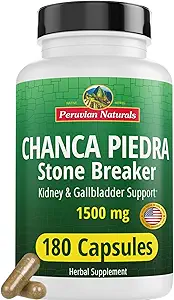 Peruvian Naturals Chanca Piedra Stone Breaker 180 Capsules - Kidney Stone Dissolver & Gallbladder - hizmet başına 1500 mg - Chancapiedra Stonebreaker for Bladder Cleanse & Urinary Tract - Vegan, Non GMO