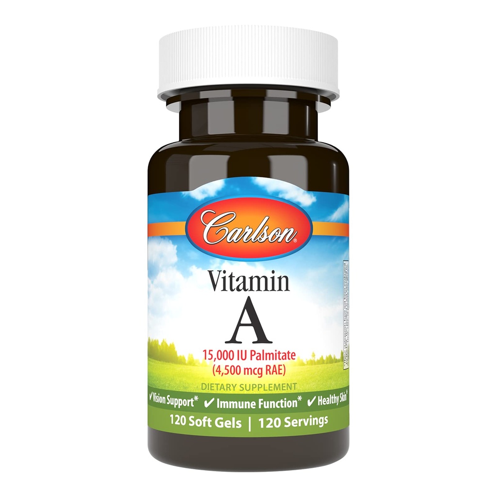Carlson - Βιταμίνη A, 15000 IU Παλμιτική (4500 mcg RAE), Υγεία Οράματος, Υγιεινό Δέρμα, 120 Softgels