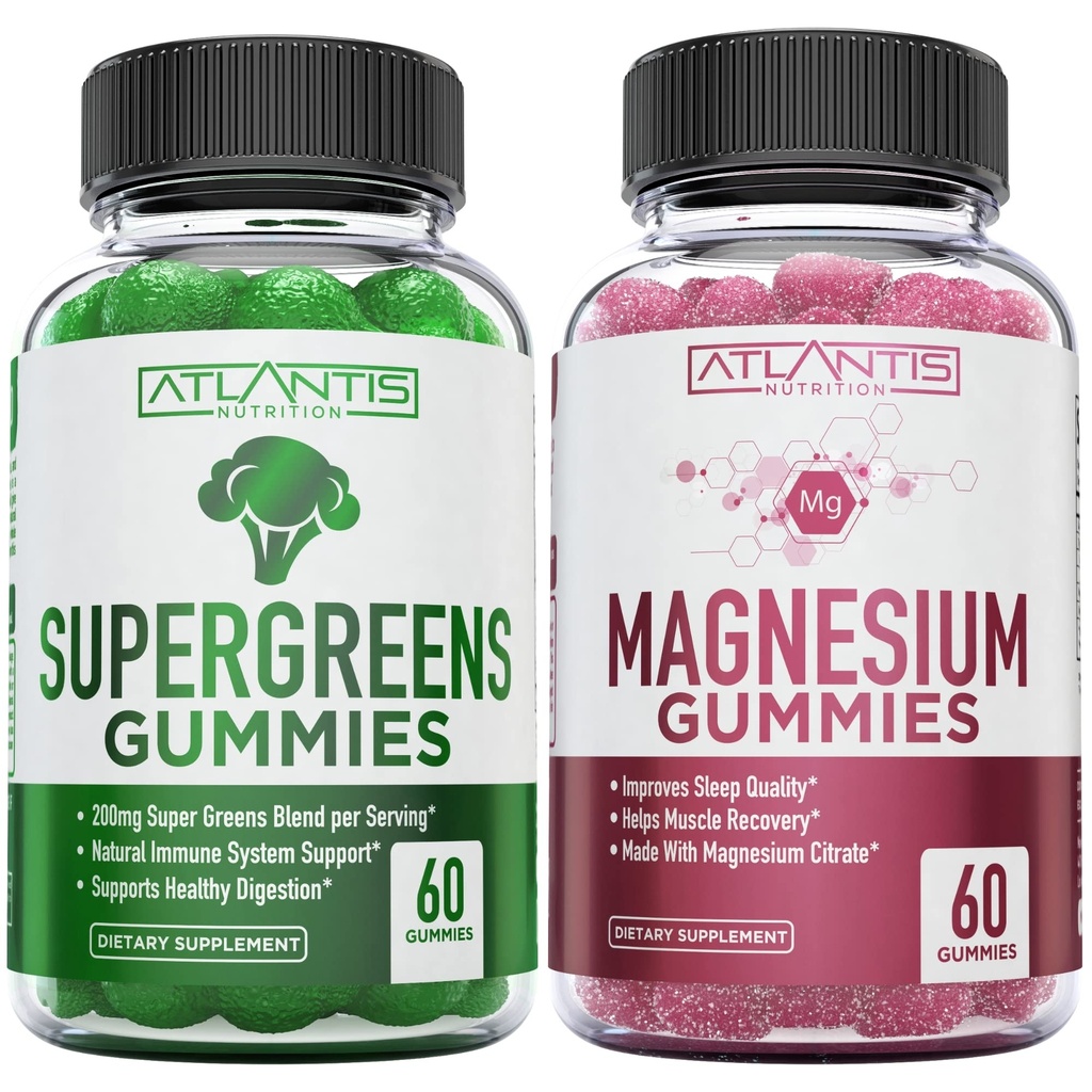 Supergreen & Magnezyum Gummies - Yardım Kass Recover, Delicious Supergreens with Spinach, Broccoli, Beetroot, Green Tea, & Acai for Immunity Support- 60 Gummies