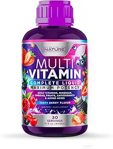 Kadınlar, Erkekler ve Çocuklar için Çokvitamin - Yetişkinler için Sıvı Vitaminler Tamam - Doğal Multimineral - Vegan, Non-GMO, Gluten Free, Sugar Free - Delicious Berry Flavor - 15 Fl Oz, 30 Hizmetler