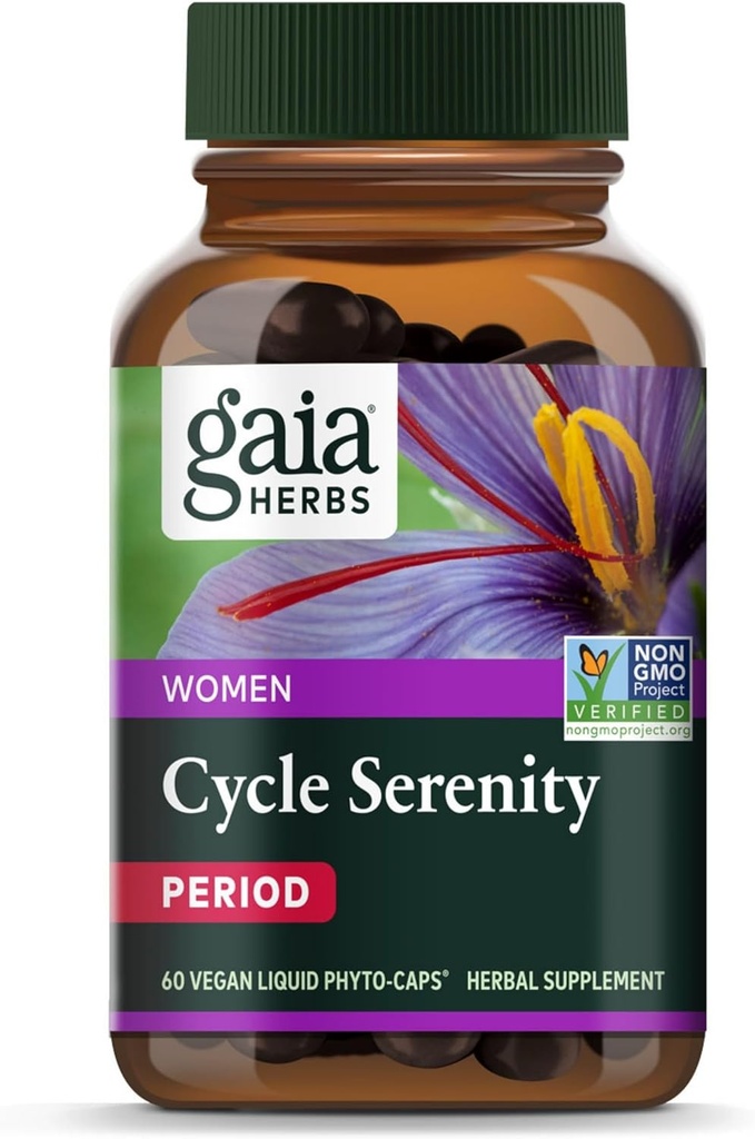 Gaia Herbs Lisans Serenity - Women's Hormonal Balance Supplement - Fenugreek, Saffron, Turmeric & Hawthorn - Gluten, Süt & Soy - 60 Vegan Capsules (60 Hizmet)