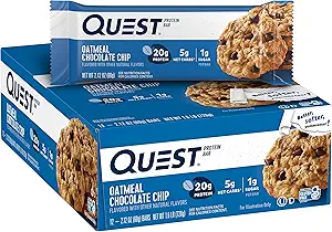 Quest Beslenme Oatmeal Chocolate Chip Protein Bars, 20g Protein, 1g Sugar, 5g Net Carb, Gluten Free, Keto Friendly, 12 Count