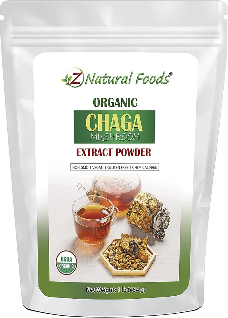 Z Doğal Gıdalar Organik Chaga Mushroom Extract Toz, Immune Health'i desteklemek için Tempd Premium Mushroom Ekstraksiyonu Energize Your Morning by add it to Coffee and Tea, 1 lb
