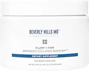 Beverly Hills MD Plump + Firm Advanced Collagen Booster for Aging Skin-Nutrient Powder Drink Mix Formula for Plumper, Firmer, Skin w/Collagen Peptides, Polyphenols, Ceramides (Λεμονάδα Raspberry)