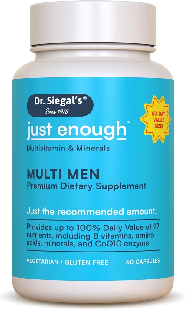Dr. Siegal'ın Erkekler için Sadece Yeterli Çokvitaminleri - 60 Capsules - 60 Men Capsules için Çokvitamin - Erkeklerin Günlük Multivitamin - Erkekler Multivitamin & Multi Minerals Supplement