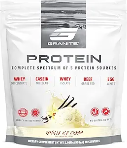 Granit Beslenme proteini Toz - Premium 5-Kaynak Öpücü (Whey, Casein, Egg, Grass-Fed Beef) Lean Muscle ve Recovery için - Vanilla Ice Cream, 30 Hizmet