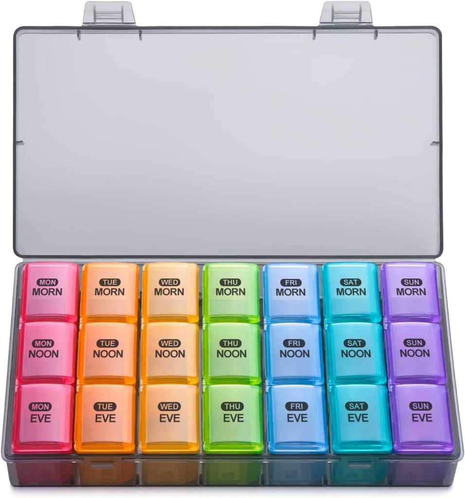 Sukuos Haftalık Pill Organizer 3 Times A Day, Büyük 7 Gün Pill Box Case, Haftalık Tıp Organize Kutusu Örneği, Portreasyonlar için Portatif Seyahat Konteyneri