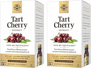 Solgar Tart Cherry 1000 mg, 90 κάψουλες λαχανικών (Pack of 2) - Αντιοξειδωτικό με Quercetin, Χλωρογόνο Οξύ & Ανθοκυανίνες Ενώσεις - Μη-ΓΤΟ, Vegan, Χωρίς γλουτένη, Χωρίς γαλακτοκομικά - 180 Σύνολο Σερβιέτες