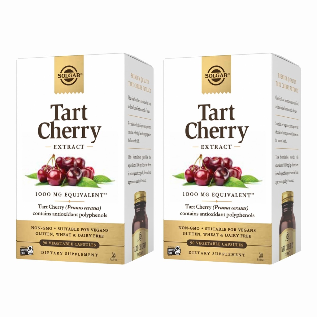 Solgar Tart Cherry 1000 mg, 90 Sebze Capsules (Pack of 2) - Quercetin, klorojenik asit & Anthocyanins bileşikleri - Non-GMO, Vegan, Gluten Free, Dairy Free - 180 Toplam Servisler