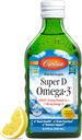 Carlson - Super D Omega-3, Wild-Caught Norveç Arctic Cod Liver Oil, 2000 IU (50 mcg) Vitamin D3, 1100 mg Omega-3s, Sustainable Sourced Nordic Fish Oil Liquid, Lemon, 250 ml