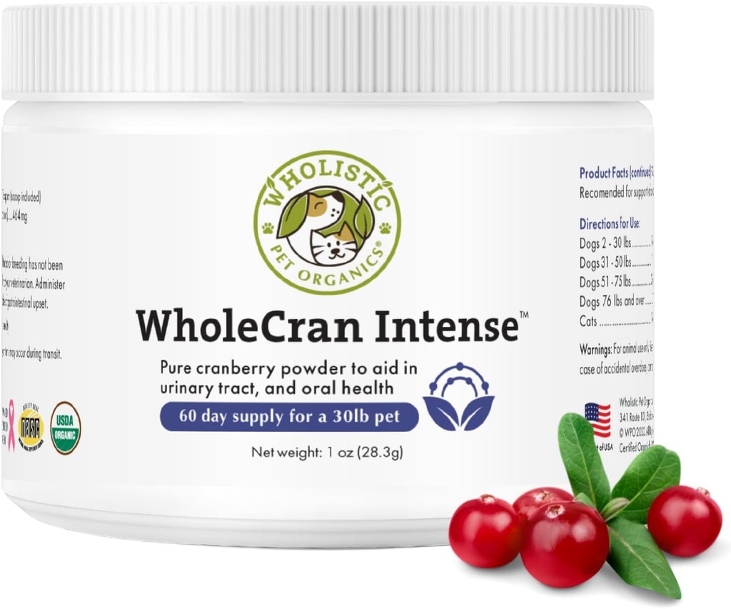 Wholistic Pet Organics WholeCran Intense: Köpekler için Organik Cranberry Toz Urinary Tract Support Kidney Support for Dogs UTI Treatment Vitamin C and Antioksis Dog Incontinence Product Product