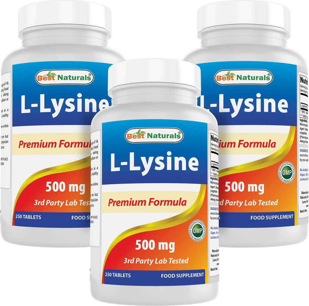 Best Naturals L- Lysine 500 mg 250 δισκία (250 Count (Pack of 3))