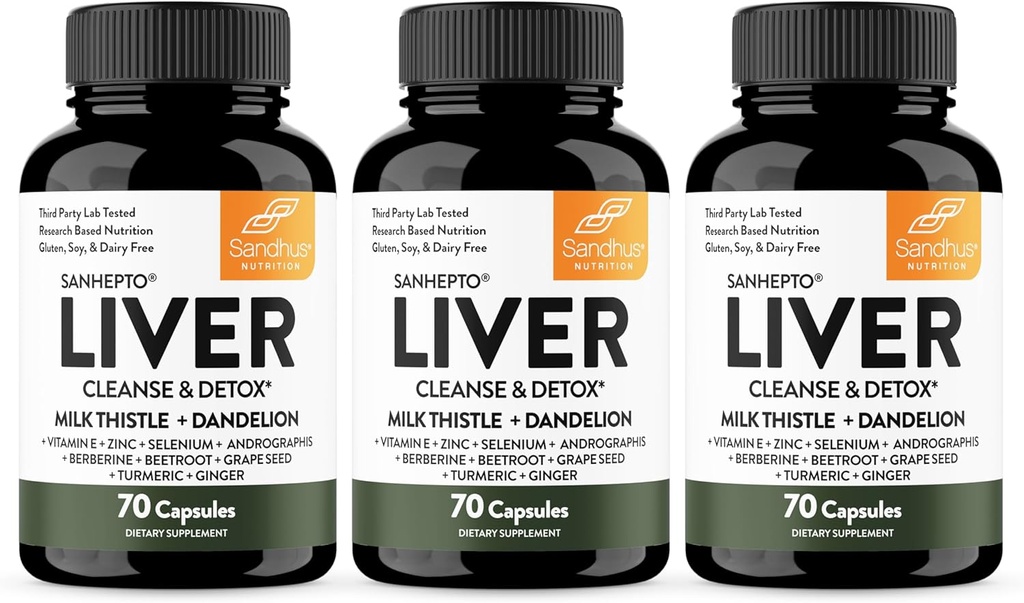 Sandhu'nun Liver Cleanse Detox & Tamir Desteği | 70 Capsules (Pack of 3) | Liver Health | Milk Butle Dandelion Root Andrographis için 8 Minerals
