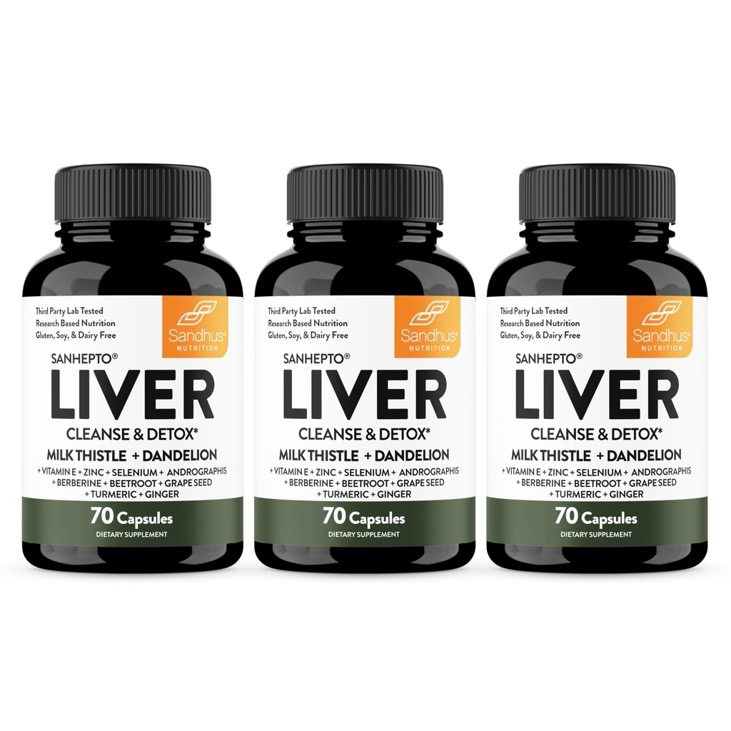 Sandhu'nun Liver Cleanse Detox & Tamir Desteği | 70 Capsules (Pack of 3) | Liver Health | Milk Butle Dandelion Root Andrographis için 8 Minerals