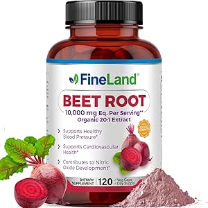 FineLand Beet Root Capsules | Blood Pressure Support 10.000 mg Equivalent per Service | 20:1 Extract,120 Vegan Capsules – Immune System, Circulation & Heart Health – Non GMO, Made in USA
