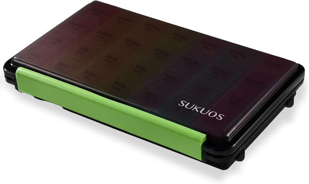 Sukuos Weekly Pill Organizer 7 Day 4 Times a Day, Moisture-Resistant Büyük Günlük Pill Box Medical Cases for Vitamin/Fish Oil /Supplements (Black)