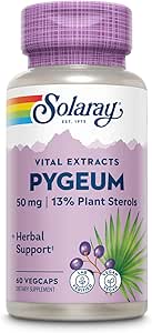 SOLARAY Pygeum Bark Extract 50mg - Pygeum Supplement for Prostate Health Support - Guaranteed to Contain 6.5mg Plant Sterols Like Beta Sitosterol, Non-GMO, Vegan, 60-Day Guarantee, 60 Serv, 60 VegCaps