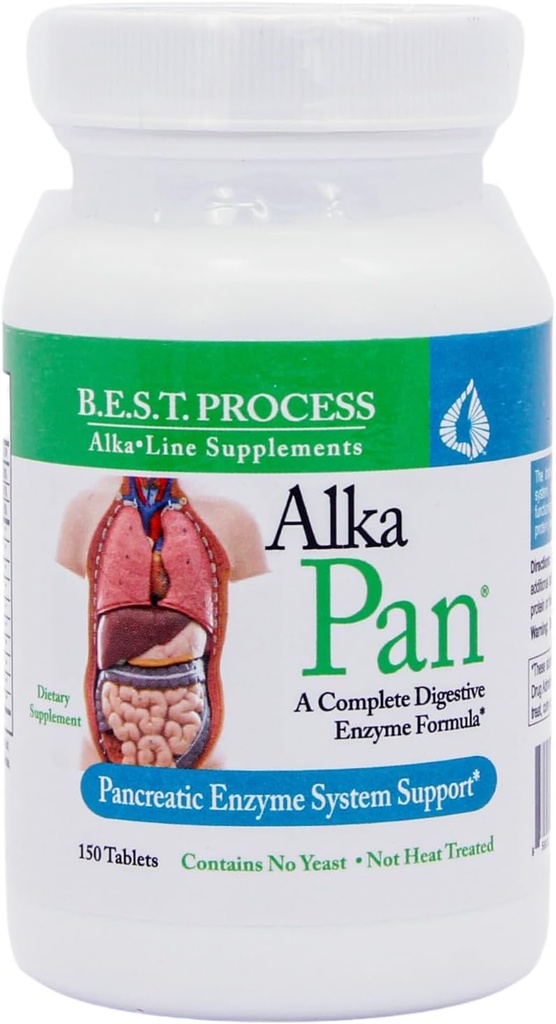 Alka•Pan Best Processrichne – Natural Digestive Supplement – Pancreatic Enzymes with Antioksi-Rich Superfoods & Digestive Herbs