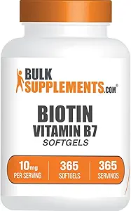 BulkSupplements.com Biotin 10000mcg Softgels - B7, Biotin Vitaminleri Saç, Skin ve Nails, Biotin Supplement - Gluten Free, 1 Softgel per Service, 365 Count (Pack of 1)