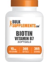 BulkSupplements.com Biotin 10000mcg Softgels - B7, Biotin Vitaminleri Saç, Skin ve Nails, Biotin Supplement - Gluten Free, 1 Softgel per Service, 365 Count (Pack of 1)