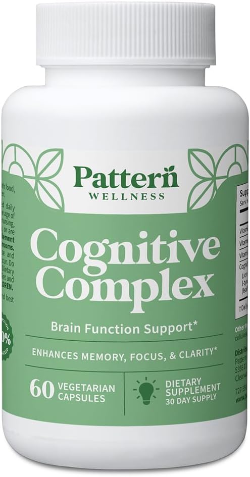 Pattern Wellness Cognitive Kompleksi Tamam - Memory, Focus, mental Clarity ve Brain Health - Lion's Mane, Bacopa, B Vitaminleri - 60 Vejetary Capsules