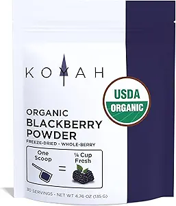 KOYAH - Organic BlackBerry Powder: 30 Μερίδες (1 Scoop = 1/4 Cup Fresh): Παγωμένη, Ολόκληρη σκόνη μούρων, Ακατέργαστη