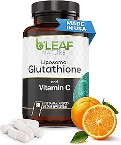 B'LEAF N Vitamini Liposomal Glutathione & Vitamin C Capsules - Daha İyi Aborpsiyon, Age-Defying Anti foroxy Immune Boost & Hairt Skin Health - Natural & Organic - 60 Count
