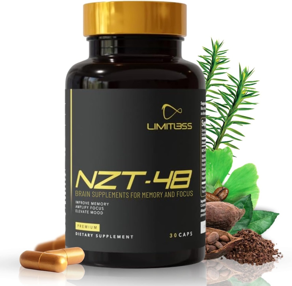 NZT-48 Beyin ATM | Nootropic Brain Supplements for Memory and Focus | Premium Natural Energy Supplement with Caffeine, Phosphatidylserine, Vitamins B6 & B12, Ashwagan | 90 Servisler