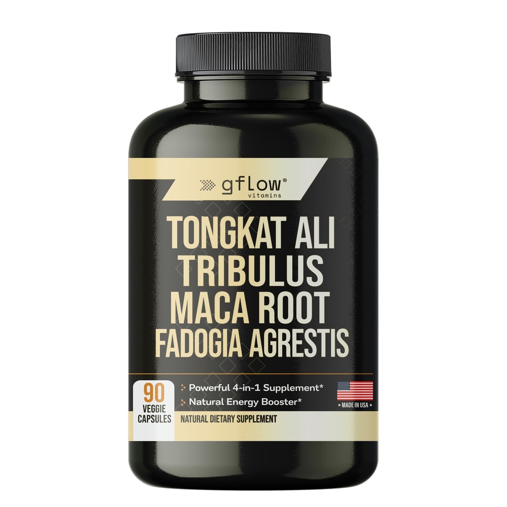 gflow vitamins Tongkat Ali for Men & Women- Extra Strength Formula with Fadogia Agrestis and Tribulus with Maca Root - Stamina, Vitality, Energy, Mood Support | Made in USA