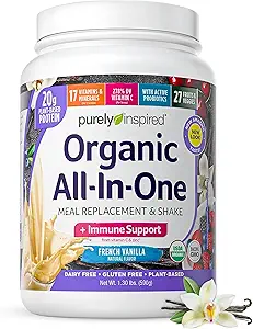 Purely Inspired All-in-One Vegan Protein Toz for Men & Women, French Vanilla (16 hizmet) - Plant-Based Organik Protein Tozu Shakes & Smoothies - Gluten-Free Beslenme Meal Real Real Makyaj