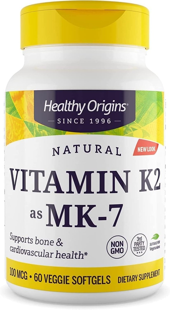 Sağlıklı Origins Vitamin K2 100 mcg (MK-7, Non-GMO, Gluten Free, Cardiovascaular Desteği, Bone Support), 60 Veggie Gels