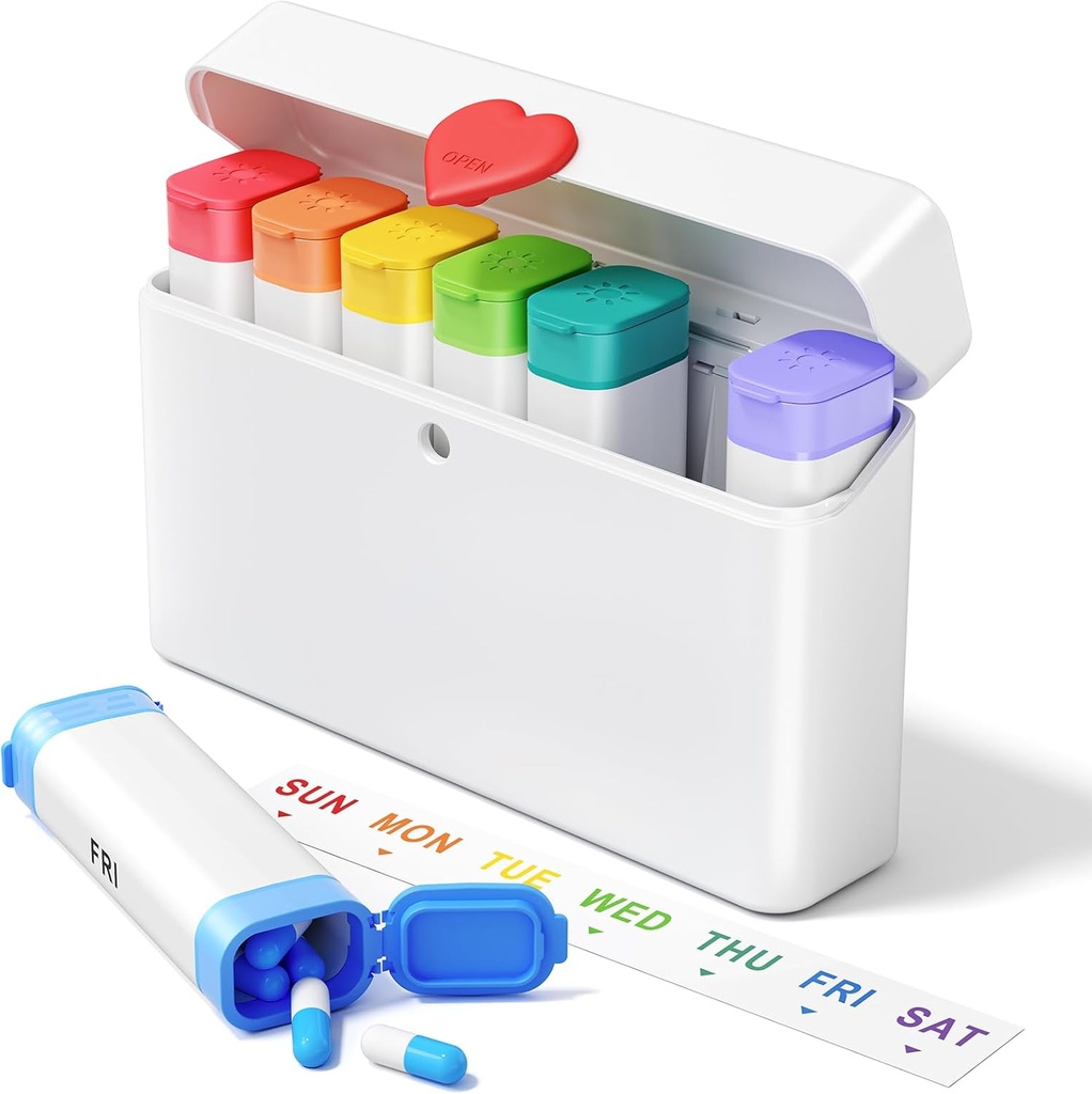 Daviky Pill Organizer 2 φορές την ημέρα - Μεγάλη Χωρητικότητα Εβδομαδιαία AM Pill Box with Heart Latch, 7 Day Travel Pill Case, Χαριτωμένη Ιατρική Organizer for Medication, Βιταμίνες, Συμπληρώματα