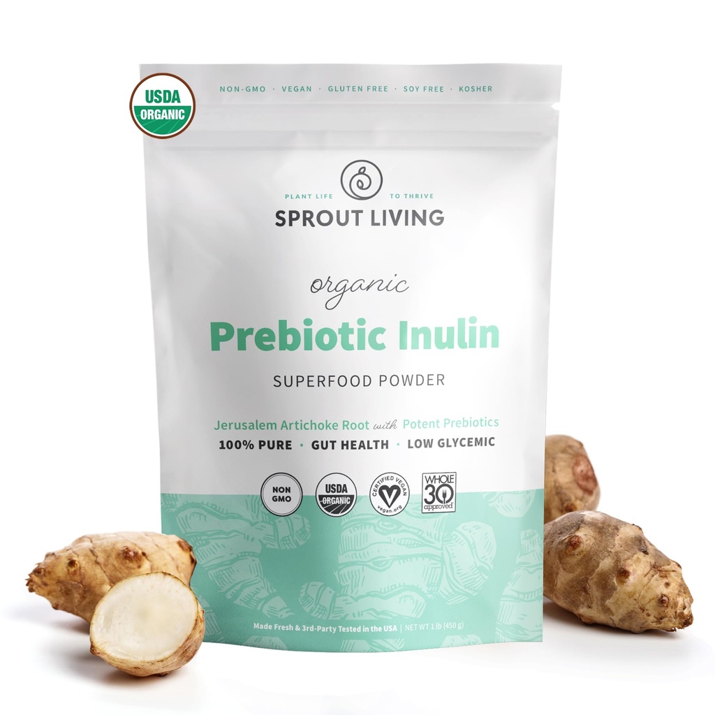 FOS Prebiyotik Toz ile organik Inulin, Leaky Gut, Bloating, Digestion, Feed Friendly Bakteri (Probiyotikler), 1 Scoop Daily, 1 lb (90 Hizmet)