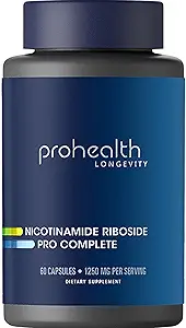 ProHealth Nicotinamid Riboside Pro Complete NAD+ Supplement. 500 mg Niagen NR (NMN'deki Aktif Malzemeler), Plus 250 mg TMG, Plus 500 mg Trans-Resveratrol. NMN 690 mg'a eşit. 30 Hizmet