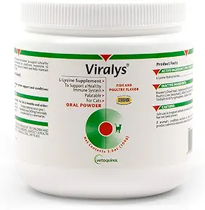 Vetoquinol Viralys Daily L-Lysine Powder for Cats and Kittens, Fish Flavored Lysine Supplement for Cats and Kittens to Support Immune Health, Normal Eye Function and Respiratory Health, 100gm