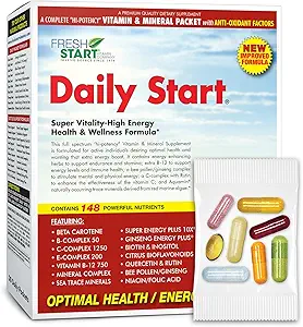 Daily Start Complete Daily Vitamin Paketi | 10X Energy & Stamina ATM | Vitamin A, B, C, D, E, B12, Minerals, Ashwagandha, Panax BTC, Yerba Mate, Yeşil Çay (30 Paketler)