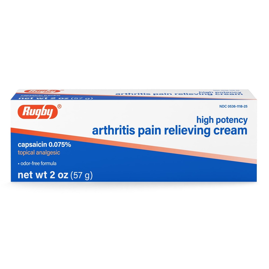 Rugby Yüksek Potency Capsaicin 0.075% Cream - Arthritis için Ağrı Yardımı - 2 Oz (57g), (1 Pack)