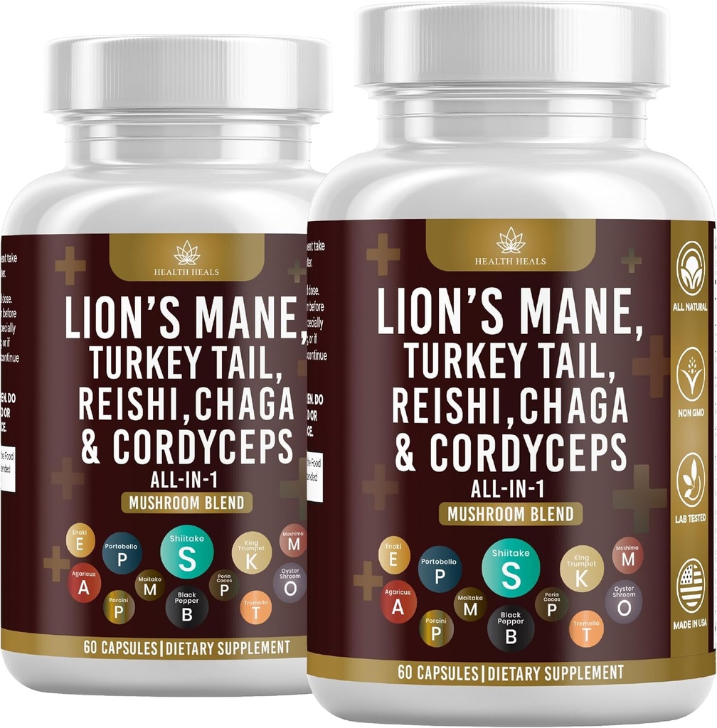 Lion's Mane Türkiye Tail Reishi Cordyceps Chaga Marshmallow Root - 120 Count