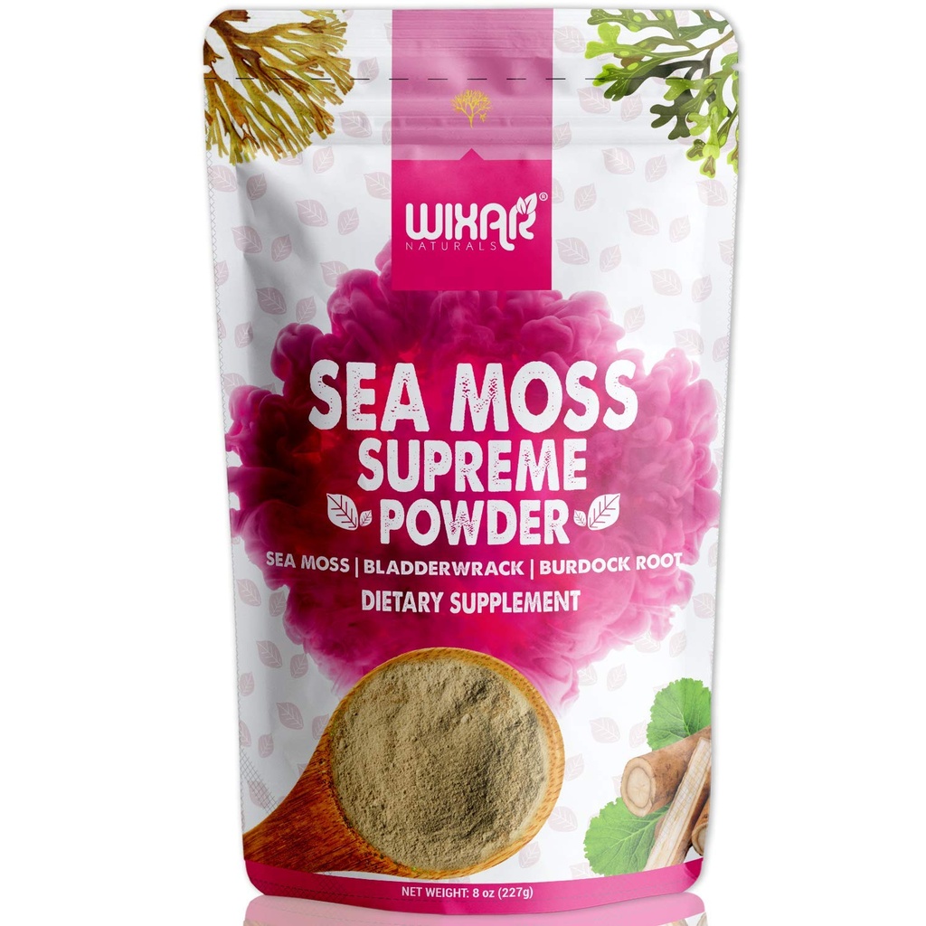 Wixar Wildcrafted Sea Moss Toz – (8 Ounces) – Natural Irish Sea Moss ve Bladderwrack with Burdock Toz - Tiroid Desteği, Sağlıklı Skin, Keto Detox, Joint Supportrichne Supplements