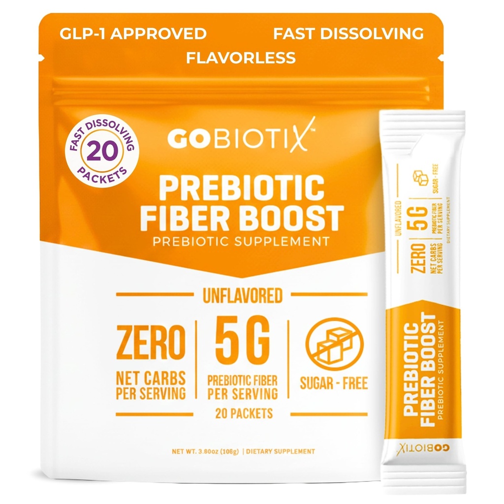 GoBiotix Fiber Supplement Powder with Prebiotics for Digestive Health and GLP-1 Support, Soluble Fiber for Gut Health & Debloat, Keto, Vegan, Gluten & Sugar Free, 20 υπηρεσίες (Ταξίδι)